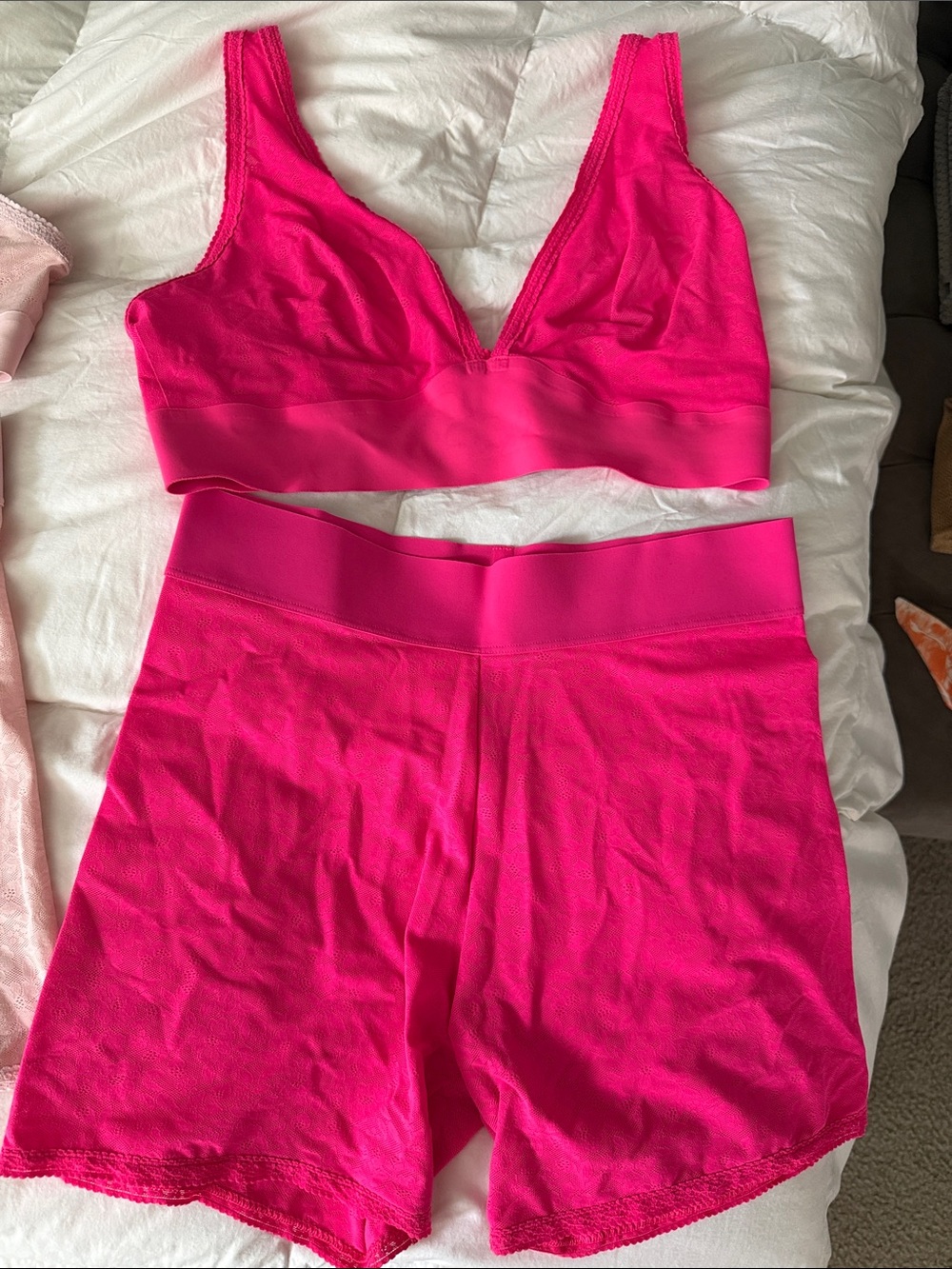 aerie Hot Pink Wireless V-Neck Bralette & High-Waist Sleep Shorts Set
